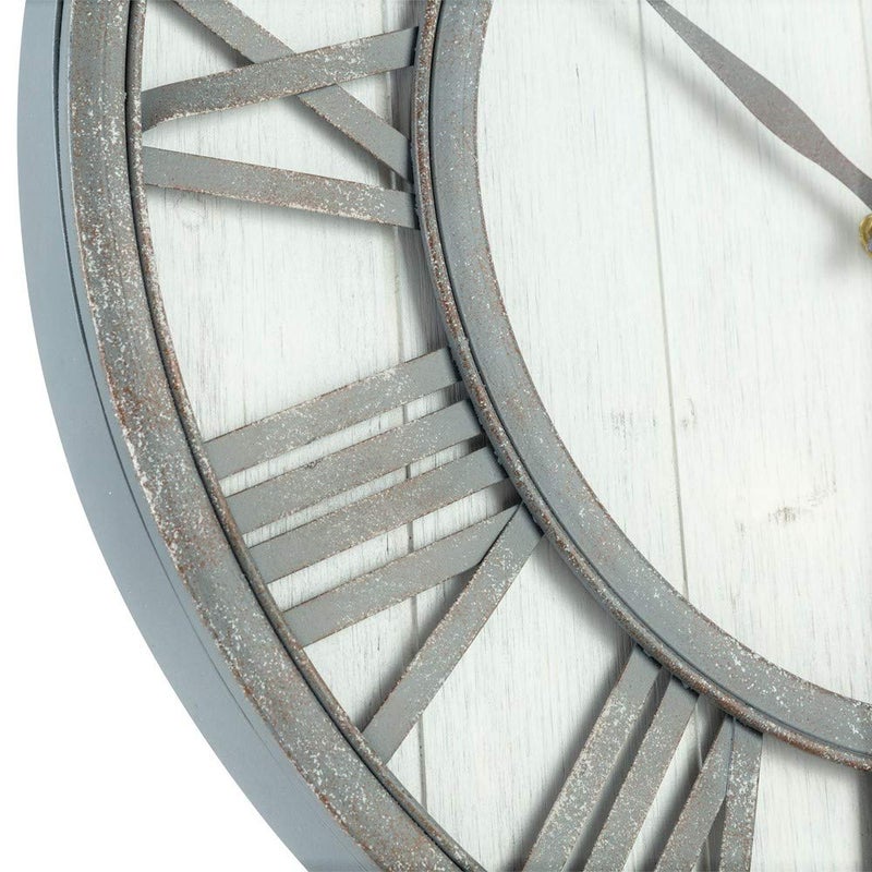 Oldtown Clocks Oldtown Farmhouse Metal & Solid Wood Noiseless Wall Clock (Whitewash, 18-inch) - Image 2